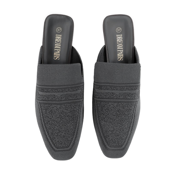 Knitted Upper Kitten Low Heel Mules - DARK GREY KNITTING - 4